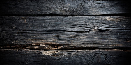 Dark weathered wooden planks with horizontal grainの素材