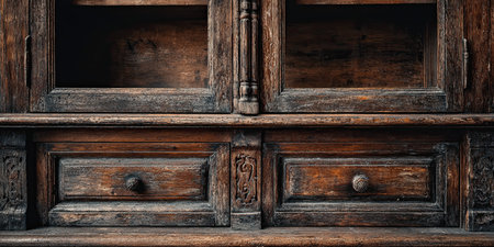 Old wooden bookshelf close-up. Wooden background. Toned.の素材
