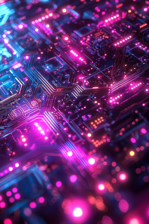 Glowing Neon Circuit Board Design Artの素材