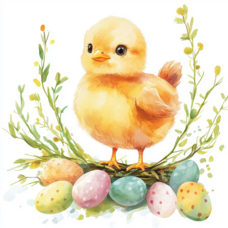 Sweet Chick Surrounded by Easter Eggsの素材