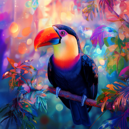 Bright Toucan In Tropical Forest Sceneの素材