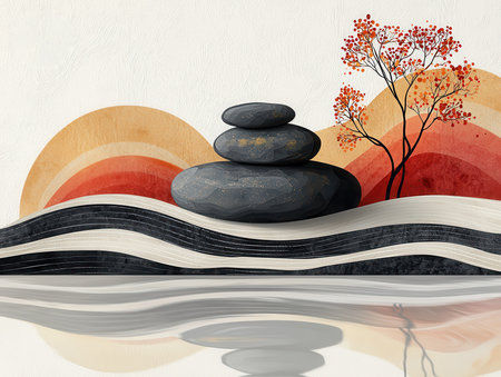 Zen Stones with Calm Reflection Art Designの素材