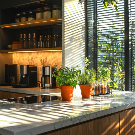 Cozy Kitchen Interior with Sunlightの素材