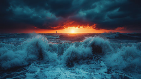 Dramatic Ocean Waves at Sunsetの素材