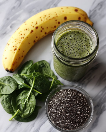 Fresh Green Smoothie With Spinach And Chiaの素材