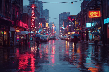 Busy City Night with Reflectionsの素材