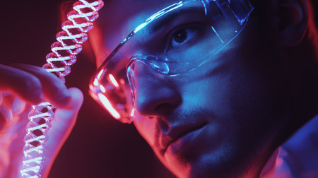 Scientist With Futuristic Glasses In Lab Settingの素材
