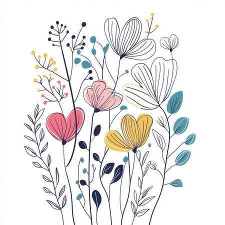 Delicate Pink Floral Line Artの素材