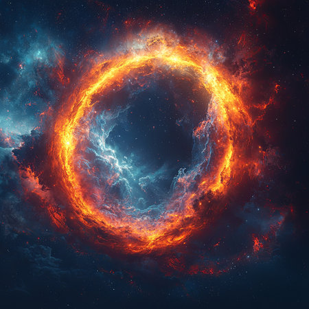 Stunning Fiery Ring Nebula In Vibrant Cosmic Spaceの素材