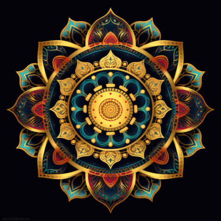 Vibrant Mandala Artwork With Red And Green Huesの素材