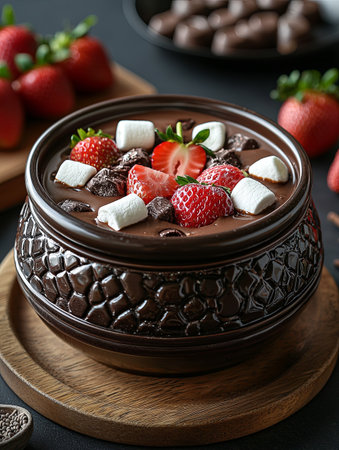 Luscious Strawberry Chocolate Dip With Marshmallows And Fruitの素材