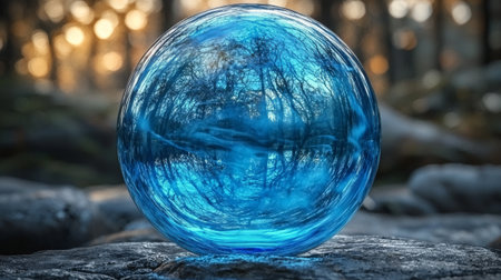 Blue Glass Sphere on Stone Surfaceの素材