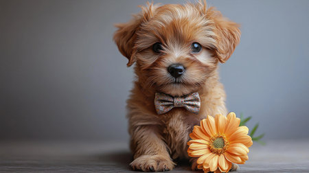 Cute Puppy Wearing Bowtie Indoorsの素材