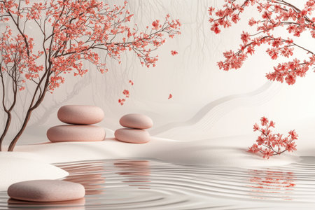 Serene Zen Garden with Cherry Blossomsの素材