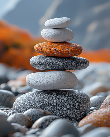 Balanced Stones With Orange Rock Backgroundの素材