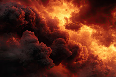 3D illustration of explosion and cloud in space, fire and smokeの素材