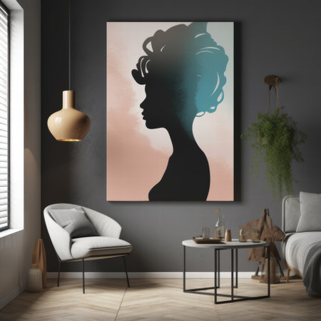 Modern interior design. Mock up poster on wall. 3D illustrationの素材