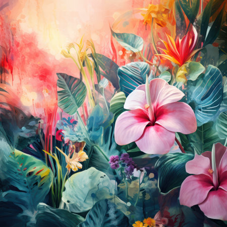 Vibrant green and pink botanical dreamscapeの素材