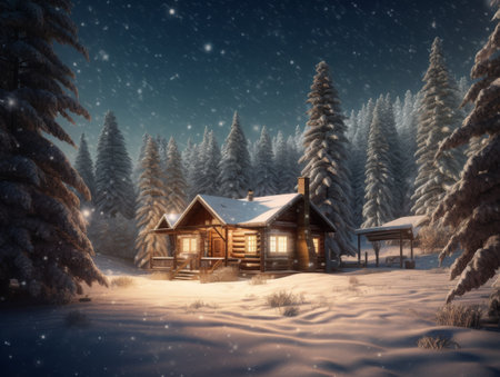 Ultra-detailed winter wonderland with warm glowの素材