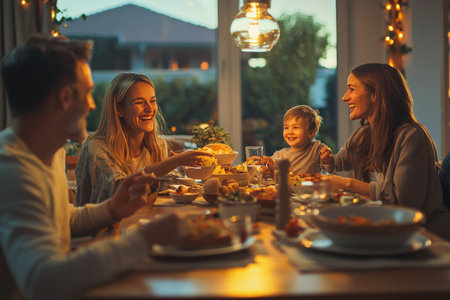 Joyful meal with laughter and togethernessの素材