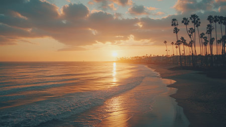 Golden hour on a calm tropical coastlineの素材