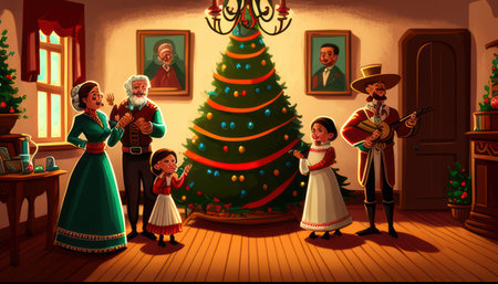 Colorful Christmas scene in a Mexican homeの素材