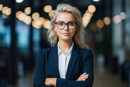 Ambitious woman in a business suit, arms crossedの素材