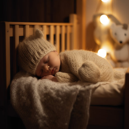 Adorable infant sleeping soundly with a plush toyの素材