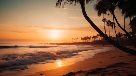 Scenic sunset view over a quiet beachの素材