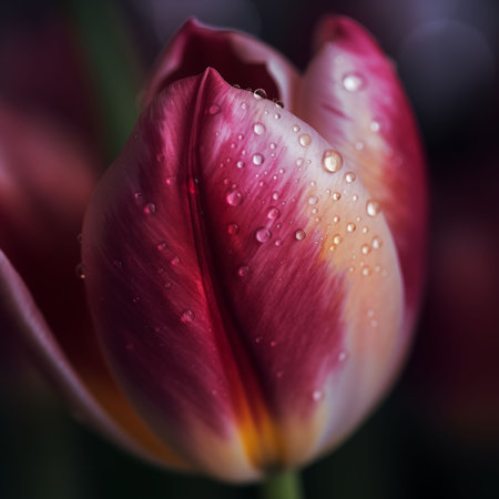 Macro capture of tulip textures and dropsの素材