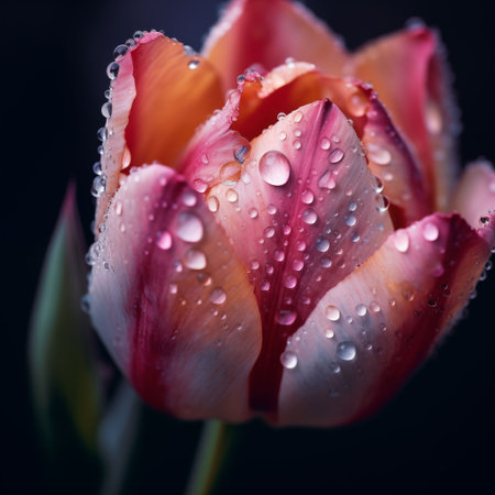 Close-up of a tulip with water dropletsの素材