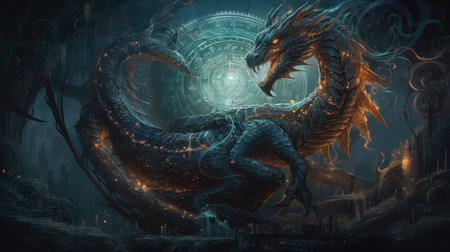 Intricate Dragon Art with Magical Elements and Runesの素材
