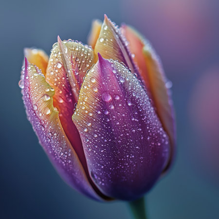 Beautiful tulip with dewdrops, macro viewの素材