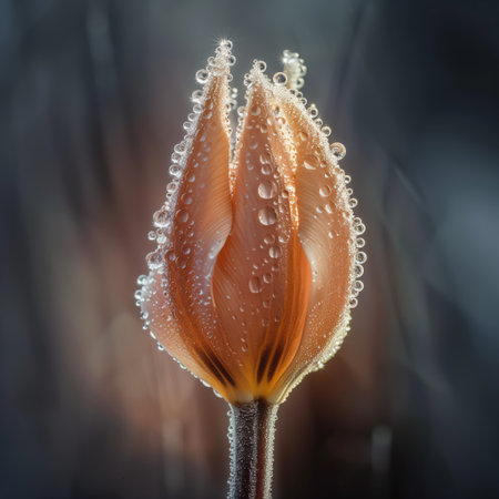 Macro shot of a tulip with dewdropsの素材