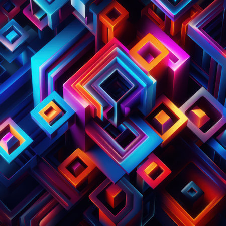 Vibrant Geometric Shapes with Neon Gradient Reflectionsの素材