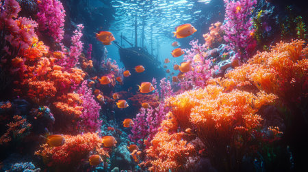 Magical Sunken City with Bioluminescent Lightsの素材