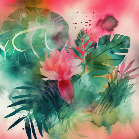 Dreamlike rainforest ambiance with pink and greenの素材