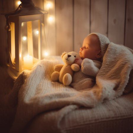 Soft and warm nursery ambiance with a newbornの素材