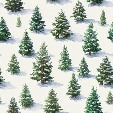 Scattered small pine trees watercolor motifの素材