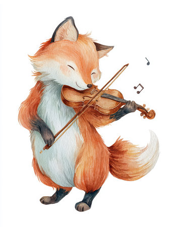 Fox playing violin charming animal illustrationの素材