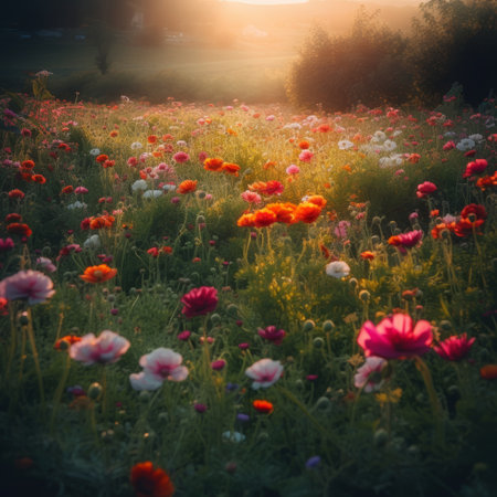 Lush Green Meadow Bathed in Soft Sunlightの素材