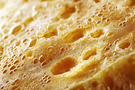 Piece of cheese with water drops close-up macro photography.の素材