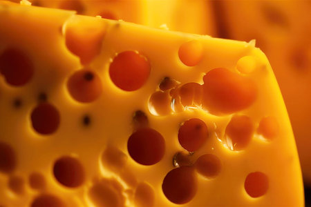 Cheese collection, piece of Swiss medium-hard cheese emmental close upの素材