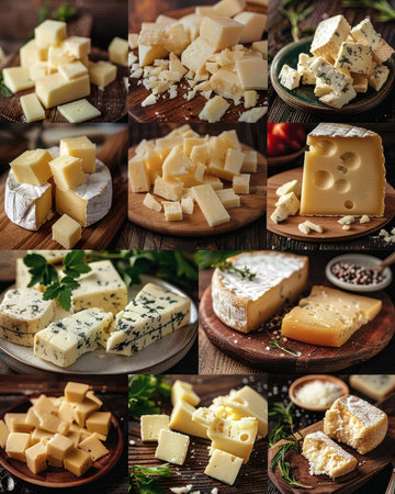 Cheese collection. Different types of cheese on a wooden background.の素材