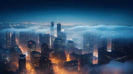 Cityscape with fog and skyscrapers. 3D Renderingの素材