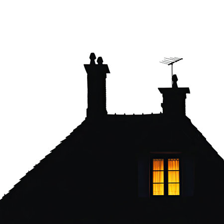 Village Panorama with Chimney and Illuminated Windowsの素材