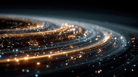 Futuristic light trails forming a spiraling galaxy patternの素材