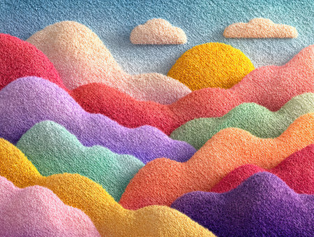 Playful pastel cloud hills with soft textured surfaceの素材