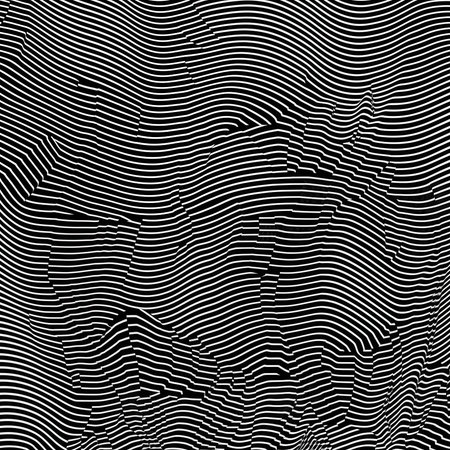 Abstract black and white wavy background. Vector seamless pattern with optical illusion.の素材