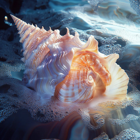 Close-Up of a Seashell on the Shore at Sunriseの素材